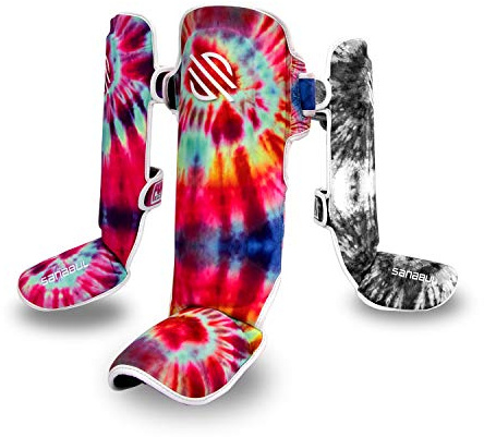 Sanabul Funk Strike Tie Dye Hook and Loop Strap Shin Guards Adult Youth, and Kids Shin Guards for MMA Muay Thai Kickboxing - Classic Swirl, XS