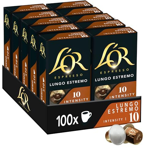 L'Or Espresso Café - 100 Capsules Lungo Estremo Intensité 10 | Compatibles Nespresso®*, lot de 10 x 10 capsules aluminium