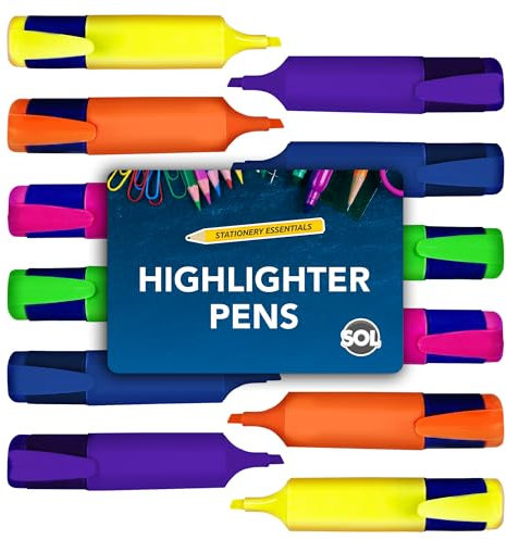 SOL 12pk Highlighters Pens for Creative Projects, Bright Fluorescent Ink Highlighters Marker Pens for Office & Study Use, Non-Bleed & Quick Drying Ideal for Planners, Diaries & Highlighting Key Points