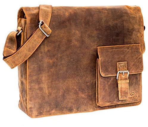 ALMADIH Leder XL Umhängetasche Herren 17 Zoll Laptoptasche Logan BV – Echt Leder Aktentasche Businesstasche Bürotasche Unitasche Messenger Arbeitstasche Schultertasche braun (Logan Vintage)