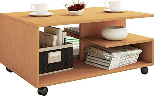 VCM Holz Couchtisch schlicht | Sofatisch Rollen | Maße ca. H. 41 x B. 80 x T. 50 cm | rollbar Kaffeetisch - Stango L