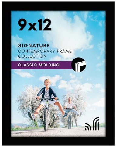 Americanflat 9x12 Picture Frame with Shatter-Resistant Glass - Signature Collection - Gallery-Style Frames Made of Engineered Wood - Photo Frame for Tabletop and Wall Display - Black