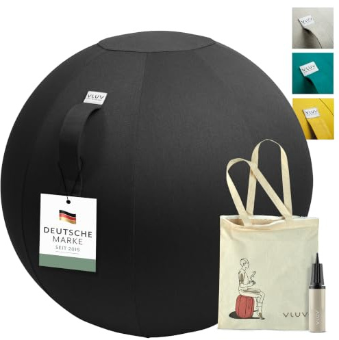VLUV® BOL LEIV Sitzball Büro ergonomisch - Gymnastikball mit Stoffbezug & Wegrollschutz - Bürostuhl Alternative für Home Office, Rücken Training & Schwangerschaft