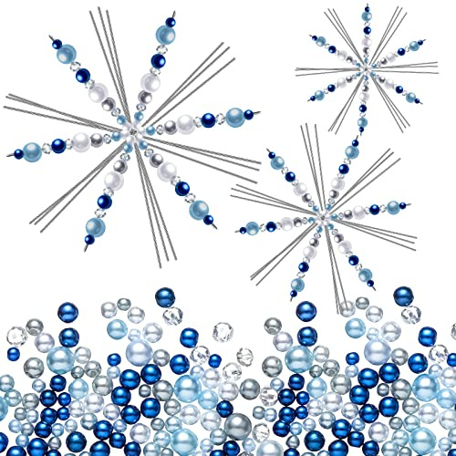 24 Stücke Draht Schneeflocken Form Verschiedene Metall Schneeflocken Rahmen 3 Größen Perlenform mit Gemischt Farben und Größen Perlen Ornament Kits Weihnachten Basteln für Erwachsene Kinder