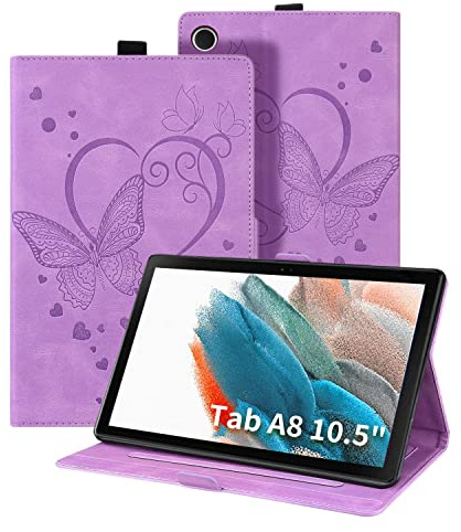 Auslbin Custodia per Samsung Galaxy Tab A8 2021 10.5 Pollice SM-X205/X200 Pelle PU La Farfalla Modello Cover Tablet Case con Supporto Funzione(Porpora)