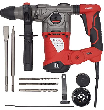 BOXTEC Bohrhammer SDS-PLUS 1500W Antivibrationsgriff und Tiefenanschlag inkl. Koffer inkl. 3 SDS-Bohrer und 2 Meißel, Kategorie:1500W - SET neues Modell