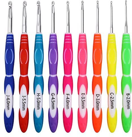  KOKNIT 9-teiliges Häkelnadel Set, B (2 mm) – J (6 mm) ergonomische Häkelgriffe mit glattem, tiefem Halsband Häkelnadeln, bestes Geschenk für geliebte Menschen