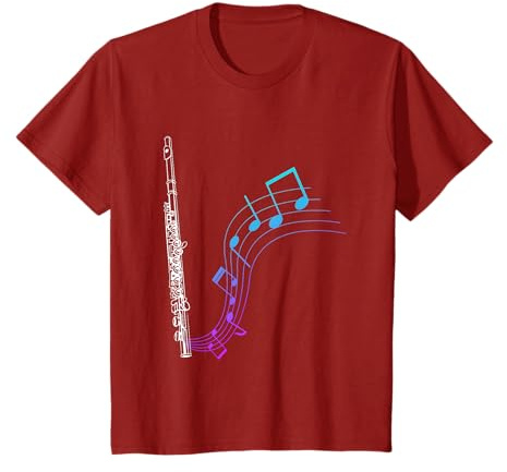 Musician Woodwind Instrument Flute Player Teacher T-Shirt Querflöte Notenblatt Unisex Erwachsene Schwarz Klein Klassische Passform U-Ausschnitt Kurzarm