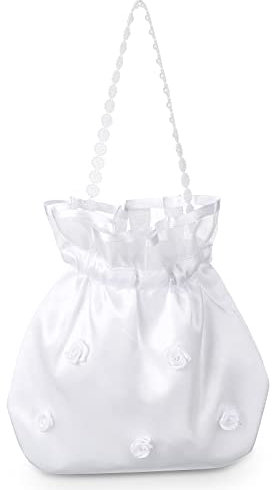 Weiß Satin Brautbeutel Blume Brauttasche Hochzeit Handtasche für Braut Brautjungfer Kommunion Unterarmtasche Weiß Handtaschen für Frauen Mädchen Hochzeit Bridal Shower Party Accessoires