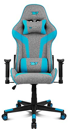 DRIFT GAMING DR90 – Sedia gaming ergonomica con poggiatesta e supporto lombare, schienale reclinabile a 135°, braccioli 2D regolabili, tessuto traspirante, base in nylon e pistone a gas, Grigio-Blu