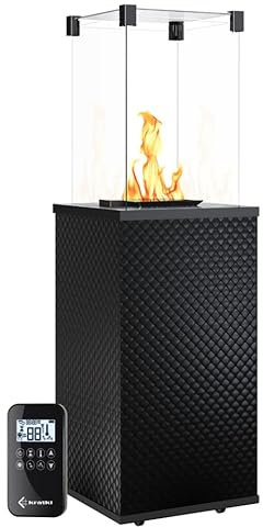KRATKI Patio Mini Outdoor - Calefactor de gas moderno (8,2 kW, con ruedas para terraza de jardín, 136,6 x 44,2 cm, gas propano G31/50 mbar), color negro