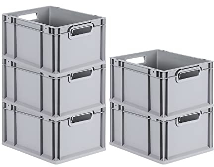 PROREGAL SuperSparSet 5x Eurobox NextGen Economy | Griffe offen |HxBxT 22x30x40cm | 20 Liter | Eurobehälter, Transportbox, Transportbehälter, Stapelbehälter