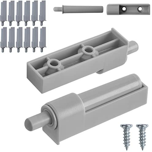 Anschlagdämpfer mit Linearadapter, 12 Pack, in Grau, Möbeltürdämpfer zum Softclose nachrüsten von Schranktüren, 53 x 19 x 16 mm Drucktüröffner Gehäuse, 21 mm Lochabstand, Türdämpfer zum Anschrauben