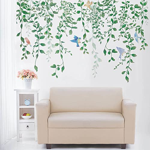 Runtoo Wandtattoo Blätter Aufhängen Wandsticker Pflanzen Vögel Wandaufkleber Wohnzimmer Schlafzimmer