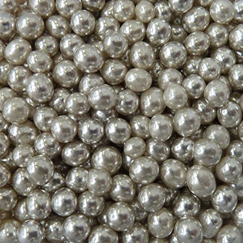 A Pinch Of - Pearls - High Shine 4mm Silver Cake Topper Sprinkles - 30g Edible Shimmer Ball Cupcake Decorations - For Weddings, Christenings & Christmas Parties