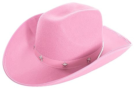 Cowboyhut für Erwachsene – 1 Stück – Rosa Filz Stern Nieten Cowboy/Cowgirl Hut – Weltbuchtag Schulbuchwoche Wilder Westen Kostüm Zubehör