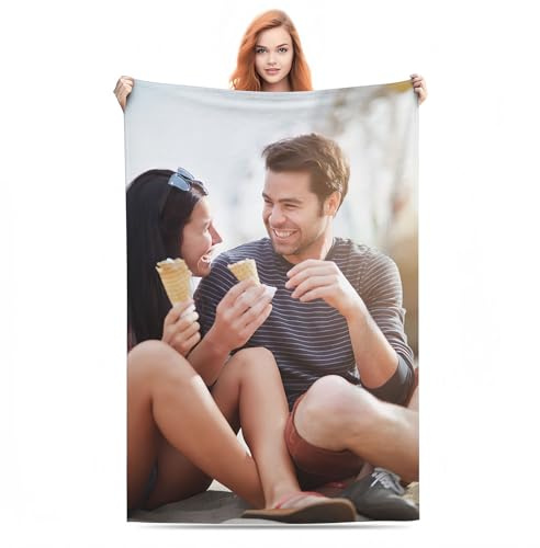 Bbflyper Personalisierte Decke,Fotodecke Individueller mit Foto Collage/Text/Bild,Flanell Decke Selbst Gestalten Foto für Ehemann Paare-1 Foto,150×200 cm