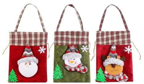 Tyatocepy 3-Teiliges Niedliches Weihnachts-Party-Favor Verpackungstasche Weihnachten für Geschenktasche Stoff für Neujahr Geschenkverpackung Weihnachts Tragetasche Geschenktasche