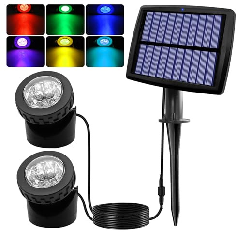 AVEKI Solar Pond Spotlights, 12 LED Solar Underwater Lights with Dual Head Waterproof Submarine Landscape Spotlight Security Lighting for Outdoor Patio Ganden Fountain Pond… (RGB, Dual Head)