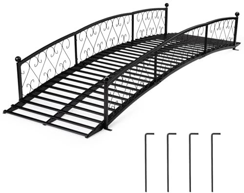 OLBRUS Puente de jardín de 8 pies, Puente de Arco de Metal con rieles Laterales de Seguridad, Puente Decorativo de Hierro Negro para Estanque de Patio al Aire Libre, Patio, Patio Trasero, Granja