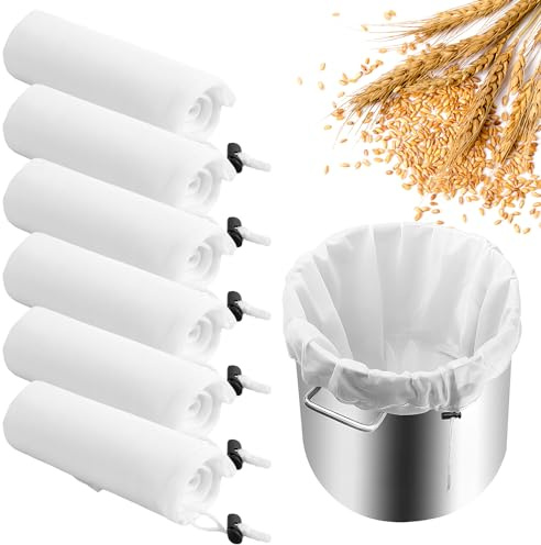 Sutowe 6Pack Brew Bags Extra 66x56cm Large 5 Gallon 250 Micron Fine Mesh Strainer Bag Reusable Polyester Press Drawstring Wine Straining Bag for Brewing Grains Fruit Beer Making