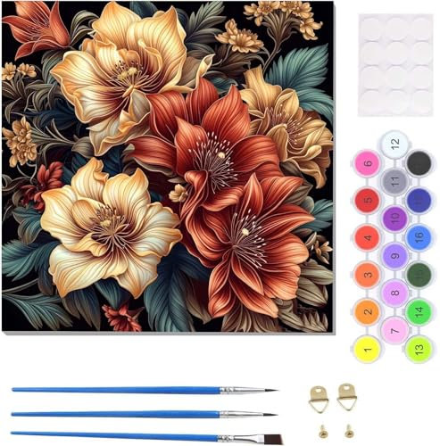 Abstrakte Blume Malen Nach Zahlen Erwachsene, Handgemalt Ölgemälde Leinwand Kits, Bastelset AnfäNger Knitterfreie Leinwand, Pinsels Und Acrylfarbe, Handgemalt öLgemäLde Kit Als Geschenk 30x30cm U-1269