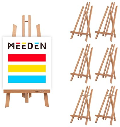 MEEDEN 6 stycken bordsstaffli trä, 50 cm displaystaffli, barnstafflibord, bildstativ i massivt bokträ, vikbar och utrymmesbesparande, rymmer dukar upp till 45 cm
