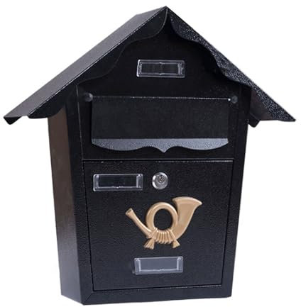 Briefkasten Landhausstil, Briefkasten Schwarz mit Zwei Schlüsseln, Durchwurfbriefkasten for Den Außenbereich, Büro, Schule, Heimdekoration, Wasserdicht, 36,8 X 10,9 X 36,8 cm