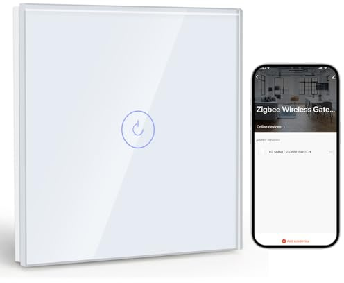 BSEED Smart ZigBee Unterputz Lichtschalter 1 Fach 1 Weg, intelligenter Wandschalter mit Alexa und Google Home, Touchscreen Schalter mit Glaspanel(Neutralleiter, Hub Gateway erforderlich) Weiß