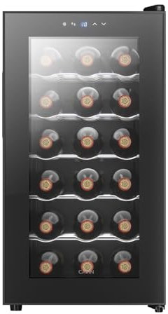 Cavin Tundra Collection 18, Weinkühlschrank freistehender schwarz, kleiner Weinkühlschrank, thermoelektrische, 12-18 C, elegantes Design, modern und effizient. B: 34,5 x H: 65,2 x T: 51 cm.