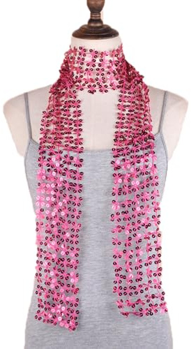 Damen Pailletten Schal Kette Glitzer Halstuch Lang Schmale Hals Krawatte Netzschal Punk Paillettennetz Breite Halskette Mesh Stirnband Sparkle Kopftuch Schlips für Fasching Karneval Party 160CM