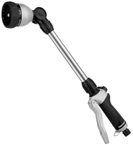 RESTMO 48cm Watering Lance, Long Metal Spray Lance | 180° Adjustable Ratcheting Head | 7 Spray Patterns Extension Hose Wand, Perfect Garden Sprayer Gun to Water Hanging Baskets, Shrubs, Black