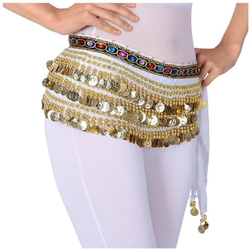 Amxleh Tanzrock Damen Bauchtanz Gürtel Tanztuch mit Münzen für Bauchtanz, Karneval Kostüm Hüfttuch Rock, Chiffon Hüfttuch Bauchtanz Münztuch, Bauchtanz Münzgürtel Tanztuch Orientaler Tanzgürtel