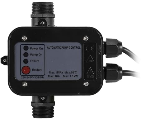 Jopassy Elektronische Pumpensteuerung 1100W 4800l/h, 10 Bar Druckwächter mit Kabel, Druckschalter für Wasser, IP65 Druckschalter für Wasserpumpen, überwacht den Wasserdurchfluss (1.5 Bar+Schwarz）