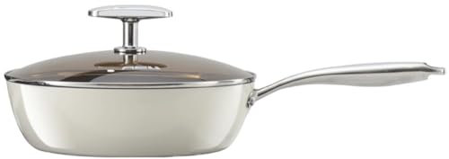 UOPYNE Wok e padelle for Saltare in Padella Wok Antiaderente in Ceramica Bianca, Padella Wok con Fondo Piatto da 11 e Coperchio for Cucinare a Fuoco Alto, Forno e Grill sicuri Fino a 600 Gradi