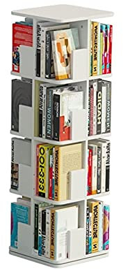 360° drehbares Bücherregal, bodenstehend, Bücherregal mit Aufbewahrungs-Organizer, Regale, Ausstellungsregal für Schlafzimmer und Wohnzimmer, Dekoration, Weiß, 4 Ebenen