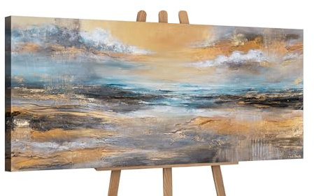 YS-Arte cuadro grandes, coloridos y abstractos cuadros acrílicos a mano, 115x50 cm, mural moderna decoración del hogar