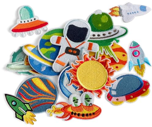 Faden & Nadel Bügelbilder Set: 20 x Weltraum Patches zum Aufbügeln für Erwachsene u. Kinder