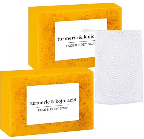 Turmeric & Kojic Seife Mit Blasenschirm, Honig-Zitronen-Kurkuma-Seife für die Tiefenreinigung von Gesicht und Körper, Sanfte Hautpflege, Kurkuma Kojisäure-Seife,Feuchtigkeitsspendend, für Frauen (2)