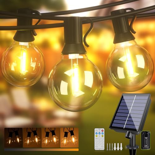 Solar Lichterkette Led Außen Strom 10M mit 15+1 Glühbirnen, 32FT Solarbetriebene G40 Außenbeleuchtung 8 Modi mit Fernbedienung, IP44 Wasserdichte Solar Lichterkette Aussen für Garten Patio Terrasse