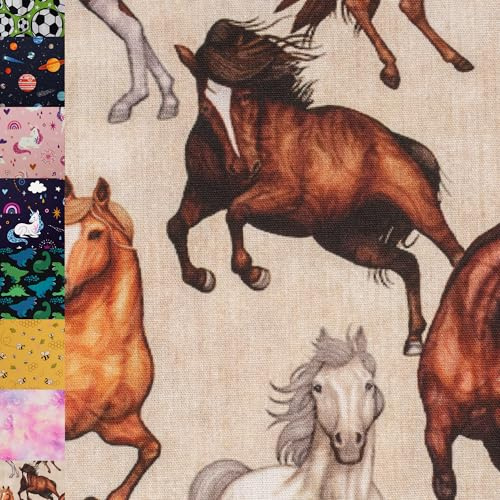 MAGAM-Stoffe Niklas Kinder Baumwollstoff ÖKO-TEX Meterware ab 50cm (Pferde)