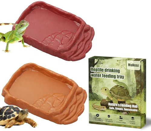 MaNeaz 2 Pezzi Ciotola Per Tartarughe Di Terra Abbeveratoio Per Tartarughe Teca Per Rettili Bacino Idrico Del Bacino Alimentare Reptile Per Tartarughe Geco Serpente（Marrone rossastro + giallo）