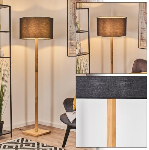 HOFSTEIN Stehleuchte Flemming, Stehlampe aus Holz im modernen Boho-Design, Schirm aus Stoff, Ø 50 cm, 170 cm, E27, mit Fußschalter - Wohnzimmer, Schlafzimmer, Esszimmer, Flur
