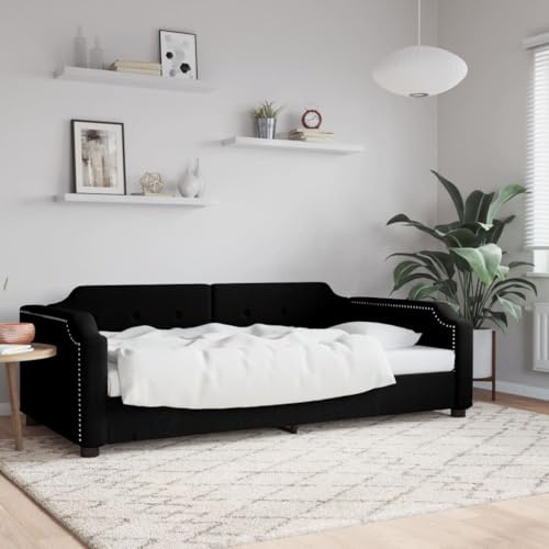 HaoChrymec Tagesbett aus Stoff, Schwarz, Mit Schaumstoffpolsterung, Robustes Gestell, schlafsofa, einzelbett, Für Wohnzimmer & Schlafzimmer, 80x200 cm