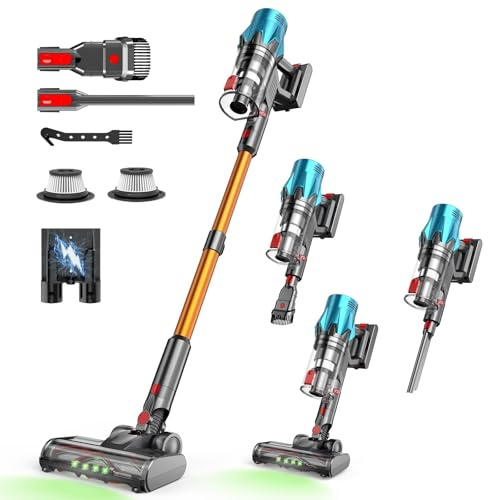 MEIION Ultra-starker Akku-Staubsauger mit automatischer Stauberkennung/Bis zu 40 Minuten Laufzeit/Beutelloser Staubsauger für Teppiche, Hartböden & Tierhaare Blau -550W