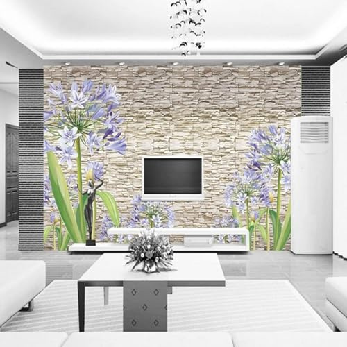 XLMING Simplicité Mur De Pierre Plantes Violet Lavande 3D Papier Peint Luxe Décoration Manger Adulte Intérieure Salon Canapé Chambre Fond TV Mur-150cm×105cm