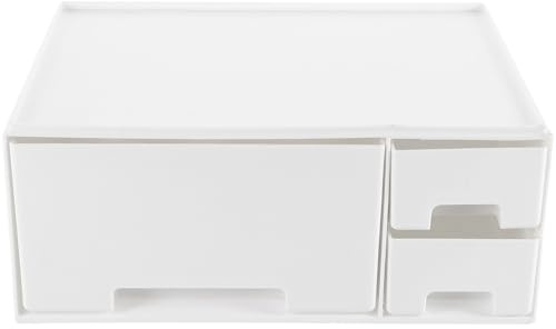 Ipetboom Support D’Écran PC Multifonctionnel Tiroir de Rangement Blanc Surélévation de Moniteur en ABS Solide pour Bureau Organiseur de Bureau Compact Ordinateur Portable