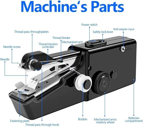 Machine a Coudre Couture, Sicomne Machine à Coudre Portative Enfant Debutant Mini Machine a Coudre Manuelle Portable Électrique Machine a Coudre a Main pour Vêtements Tissus Voyage à Domicile Noir
