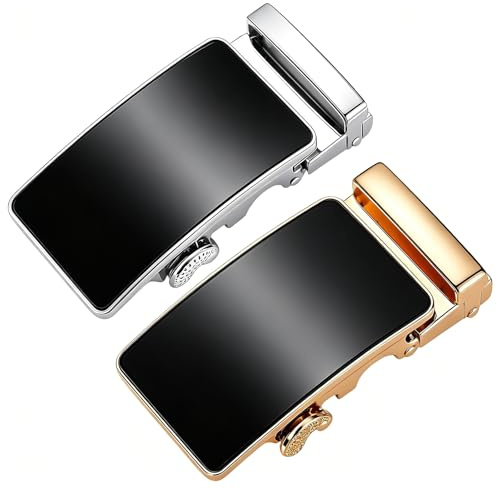 2 Stück Gürtelschnalle Herren, Gürtelschnallen-Set 35mm, Herren Gürtel Zubehör, Ratsche Automatik Gürtelschnalle, Vielseitige Schnalle für Gürtel, für Alltag und besondere Anlässe(Gold Silber)