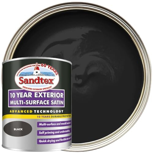 DRW Black 10 Year Satin Multi Surface Paint 750ml | Interior and Exterior Wood Metal and PVC Paint | High Shine Durable Satin Finish